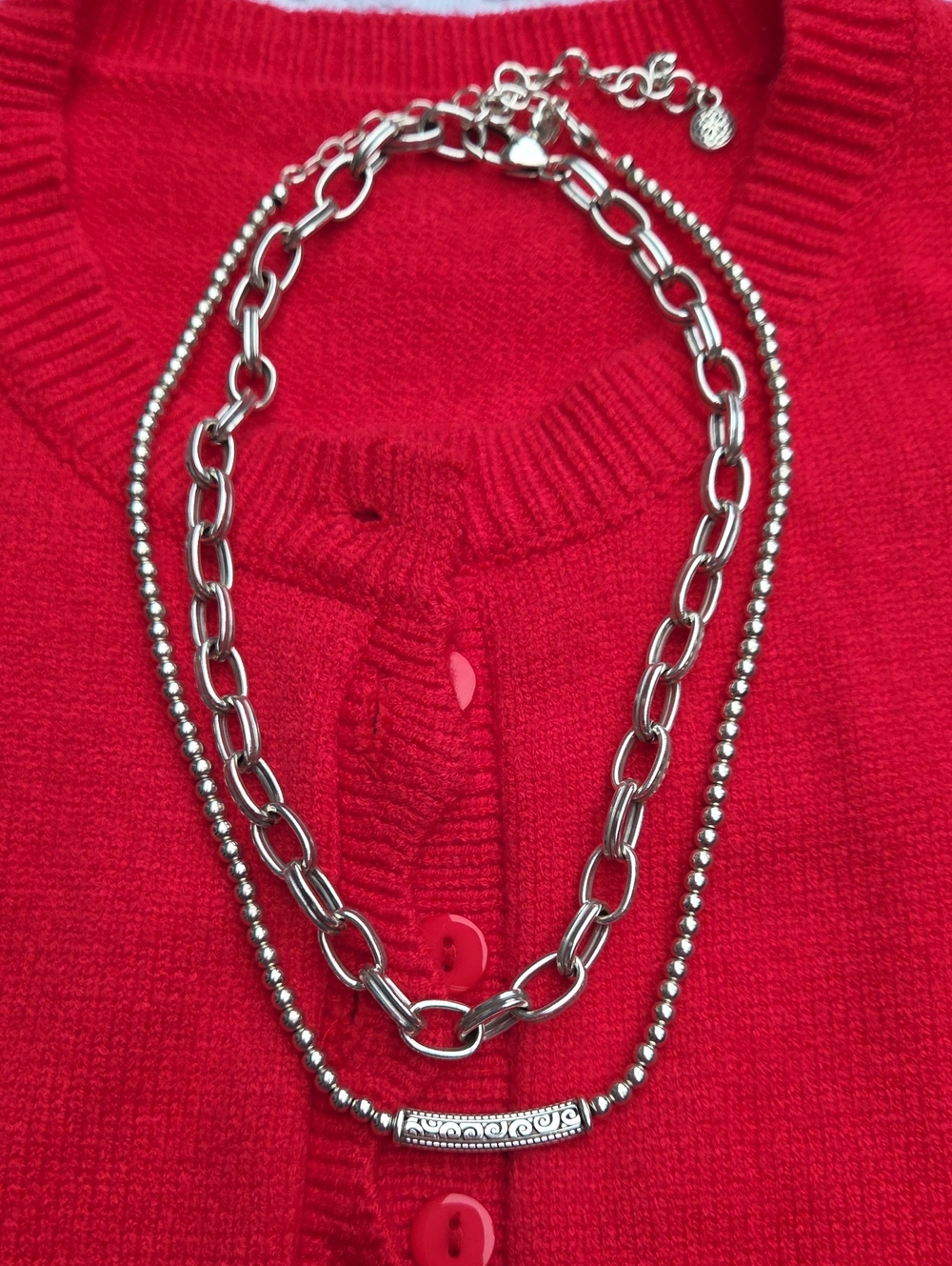 ​NWOT Brighton Silver Necklace Set 2 Pc Chain & Beaded Scrollwork - Adjustable